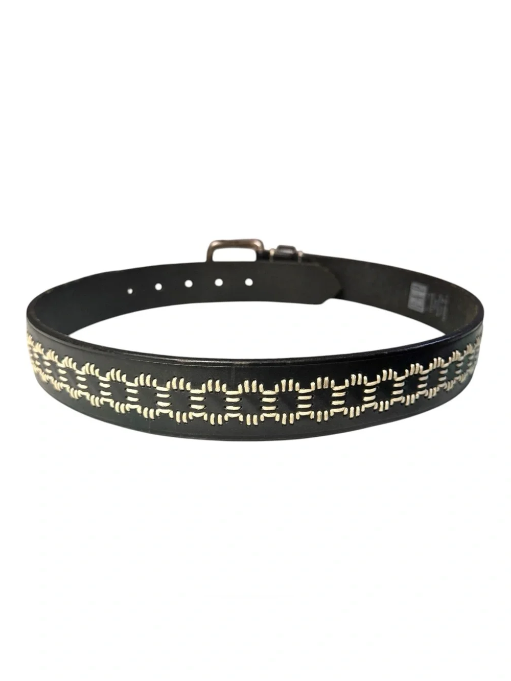 GAP 90’s Vintage Black Leather White Buck Stitch Embroidered Western Belt Sz 30